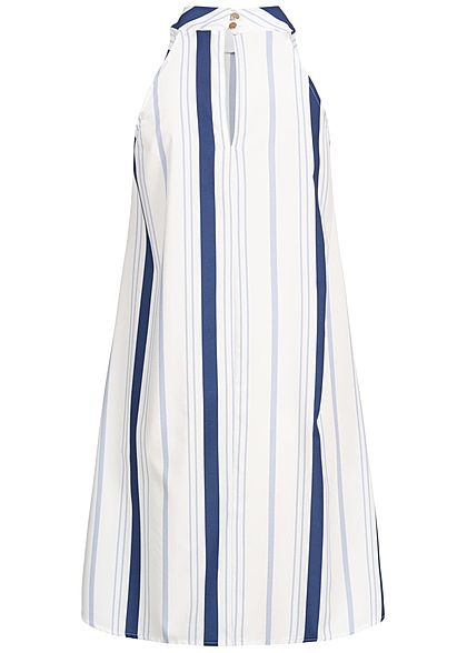 Styleboom Fashion Damen Striped A-Line Choker Dress weiss navy blau