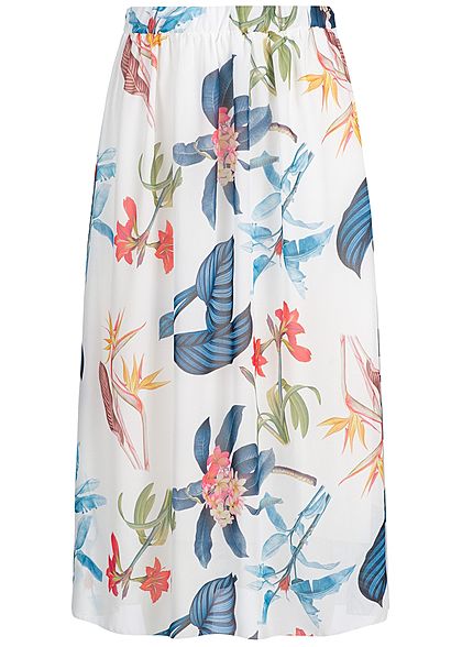 Styleboom Fashion Damen Chiffon Skirt Floral Print 2-Layer weiss multicolor