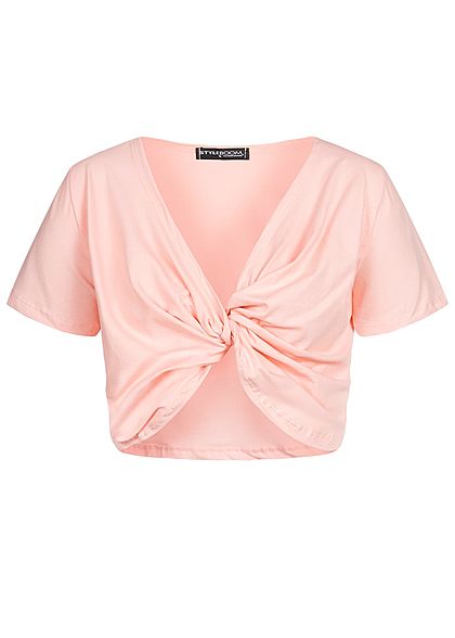 Styleboom Fashion Damen Cropped Shirt Twist Front rosa