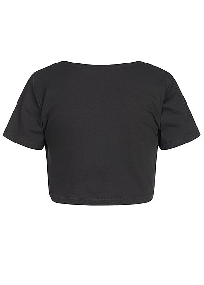 Styleboom Fashion Damen Cropped Shirt Twist Front schwarz