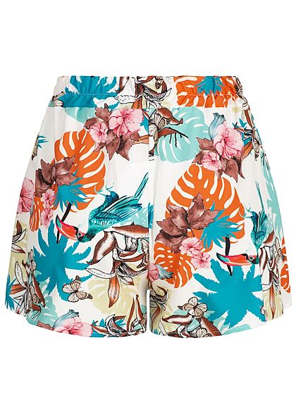 Styleboom Fashion Damen Summer Shorts Floral Print Belt weiss multicolor