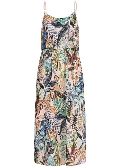Styleboom Fashion Damen Volant Maxi Strap Dress Tropical Print weiss rosa grün - Art.-Nr.: 19056490