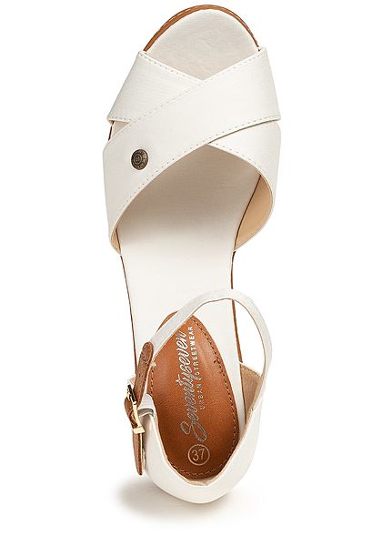 Seventyseven Lifestyle Damen Buckle Wedges Sandals off weiss braun