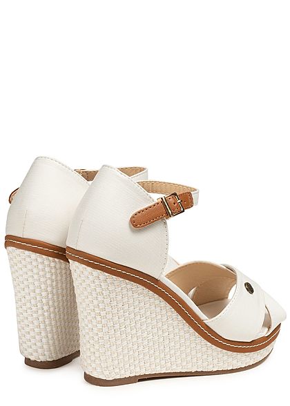 Seventyseven Lifestyle Damen Buckle Wedges Sandals off weiss braun