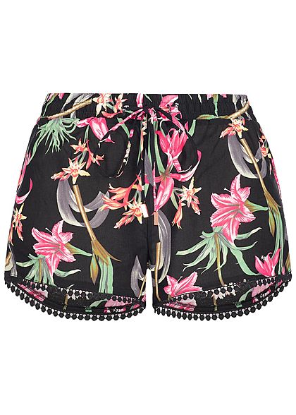 Seventyseven Lifestyle Damen Summer Shorts Floral Print schwarz pink
