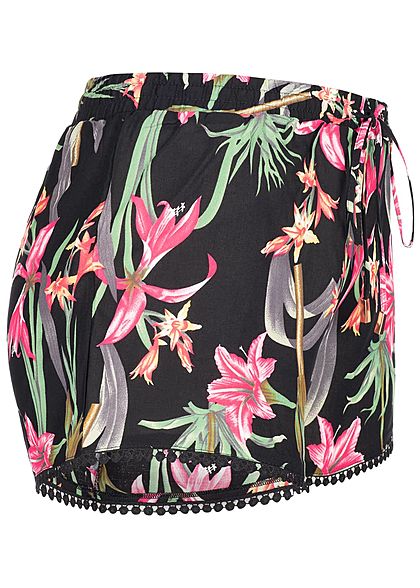 Seventyseven Lifestyle Damen Summer Shorts Floral Print schwarz pink