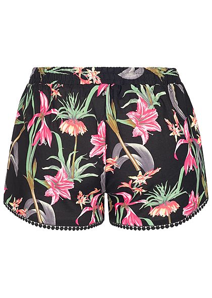 Seventyseven Lifestyle Damen Summer Shorts Floral Print schwarz pink