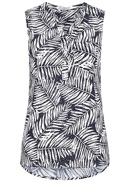 Seventyseven Lifestyle Damen Blouse Top Floral Print navy blau weiss