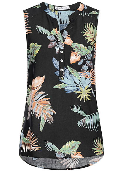 Seventyseven Lifestyle Damen Blouse Top Floral Print schwarz multicolor
