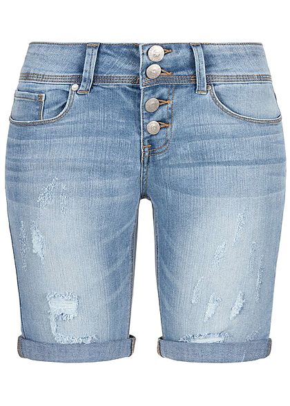 Hailys Damen Bermuda Jeans Shorts 5-Pockets Destroy Optik medium blau denim