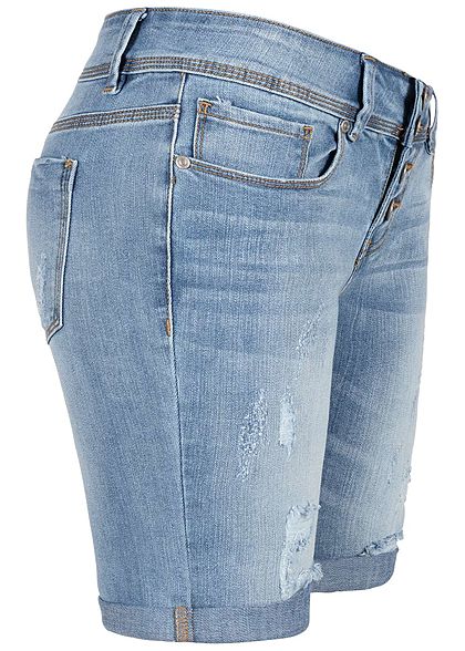 Hailys Damen Bermuda Jeans Shorts 5-Pockets Destroy Optik medium blau denim