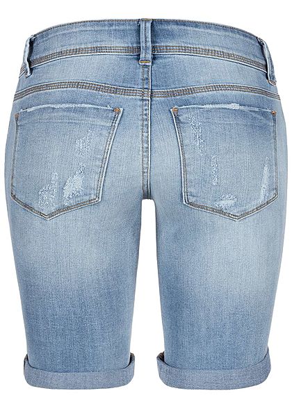 Hailys Damen Bermuda Jeans Shorts 5-Pockets Destroy Optik medium blau denim