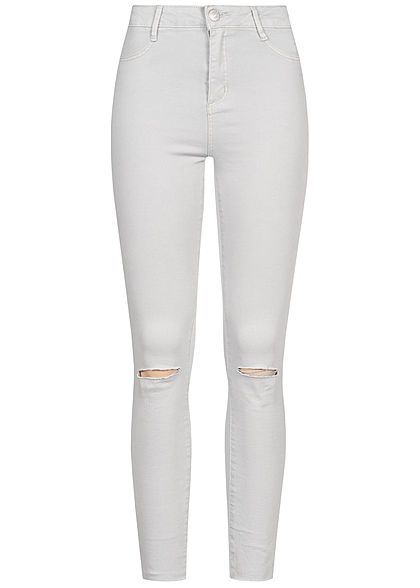 Seventyseven Lifestyle Damen Jeans Destroy Look 4-Pockets hell grau