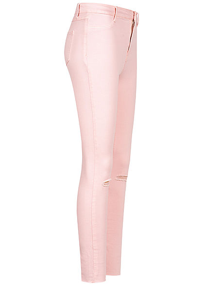 Styleboom Fashion Dames Jeans Broek met 4 zakken en destroyed look licht roze
