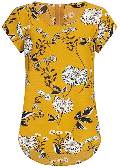 ONLY Damen Blouse Shirt Zipper Flower Print NOOS chai tea gelb - Art.-Nr.: 19062164