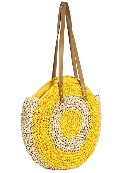 Styleboom Fashion Damen 2-Tone Basket Circle Shopper gelb beige
