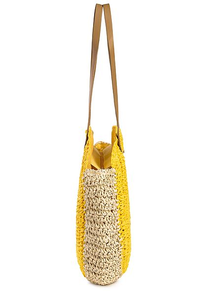 Styleboom Fashion Damen 2-Tone Basket Circle Shopper gelb beige
