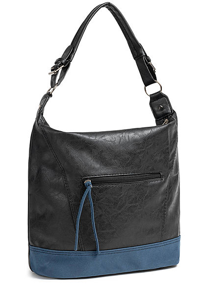 Styleboom Fashion Damen 2-Tone Tote Zip Bag schwarz blau