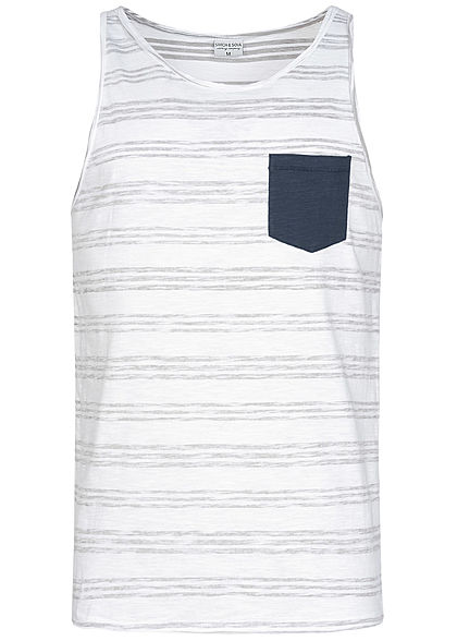 Eight2Nine Herren Striped Tank Top Breast Pocket by Stitch & Soul hell grau weiss