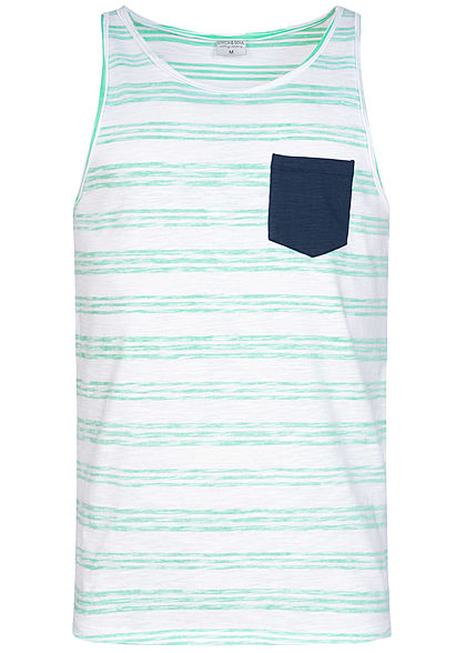 Eight2Nine Herren Striped Tank Top Breast Pocket by Stitch & Soul türkis weiss