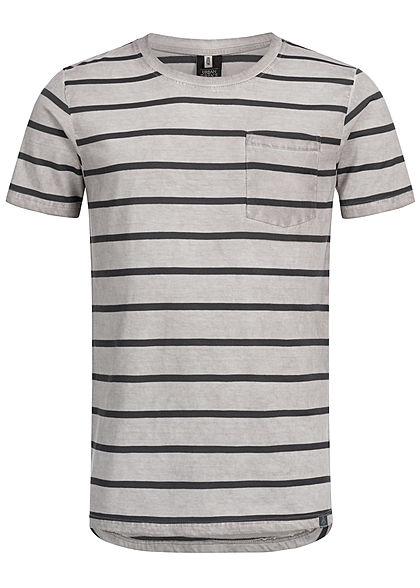 Eight2Nine Herren Striped Special Color Effect T-Shirt by Urban Surface hell grau