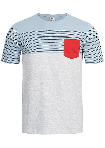 Eight2Nine Herren Striped 3-Tone T-Shirt Breast Pocket by Sublevel hell grau blau
