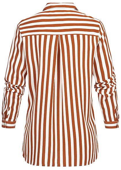 ONLY Damen NOOS Langarm Bluse Streifen Muster mit Brusttasche ginger bread braun
