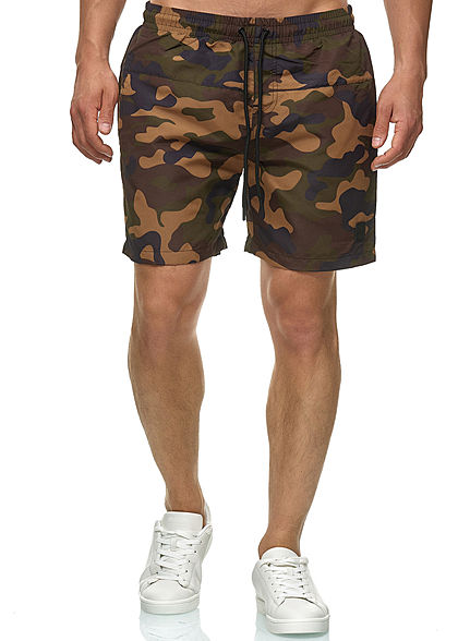 Urban Classics Herren Shorts Badehose mit 3-Pockets und Tunnelzug wood camo braun grün