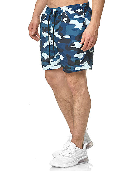 Urban Classics Herren Camo Swim Shorts 2-Pockets Tunnelzug blau camouflage