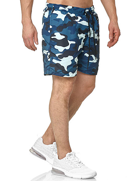 Urban Classics Herren Camo Swim Shorts 2-Pockets Tunnelzug blau camouflage