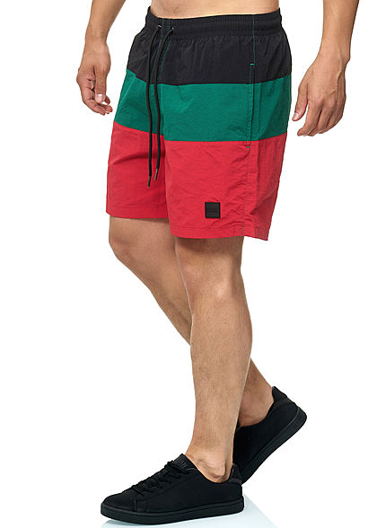 Urban Classics Herren Colorblock Swim Shorts grün rot schwarz
