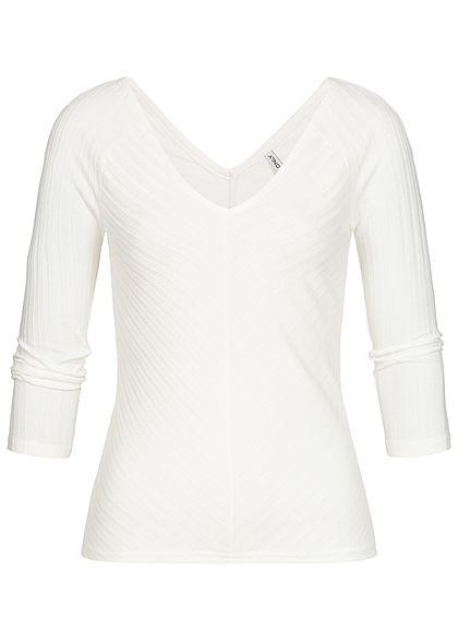 ONLY Damen 3/4 Arm V-Neck Longsleeve Struktur-Stoff cloud dancer weiss