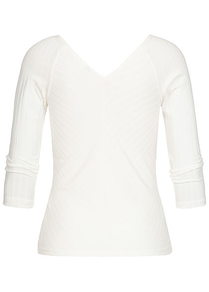 ONLY Damen 3/4 Arm V-Neck Longsleeve Struktur-Stoff cloud dancer weiss