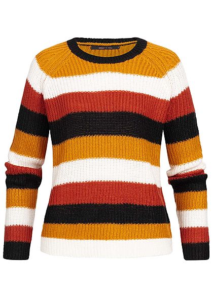 ONLY Damen Striped Knit Pullover golden oak cloud dancer weiss multicolor