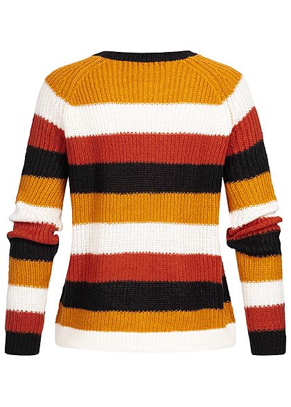 ONLY Damen Striped Knit Pullover golden oak cloud dancer weiss multicolor