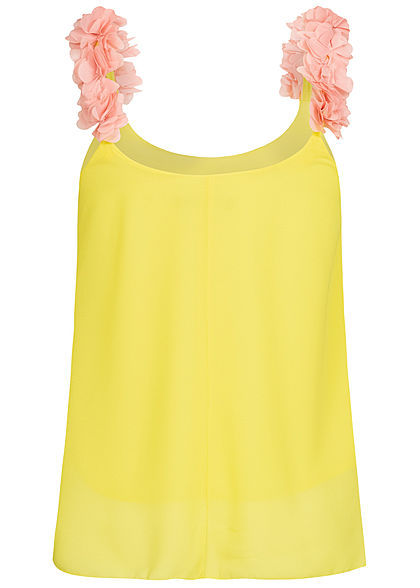 Styleboom Fashion Damen 2-Layer Flower Strap Chiffon Top gelb
