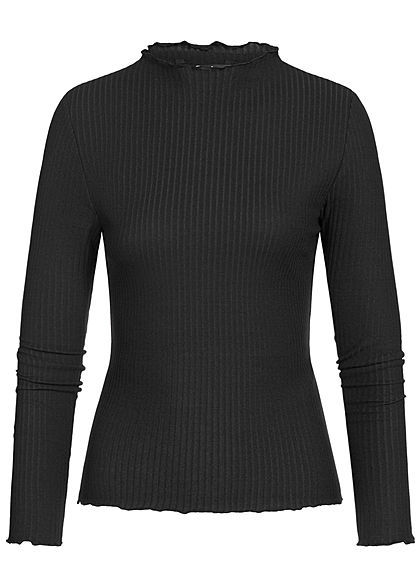 ONLY Damen NOOS Ribbed Frill Longsleeve schwarz