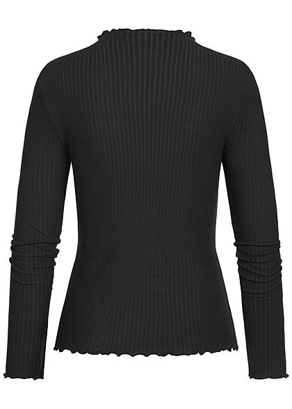 ONLY Damen NOOS Ribbed Frill Longsleeve schwarz