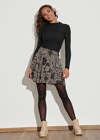 ONLY Damen NOOS Ribbed Frill Longsleeve schwarz