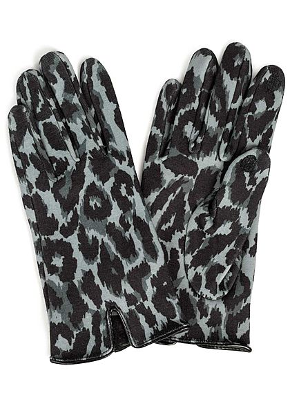 ONLY Damen Gloves Leo Print schwarz grau
