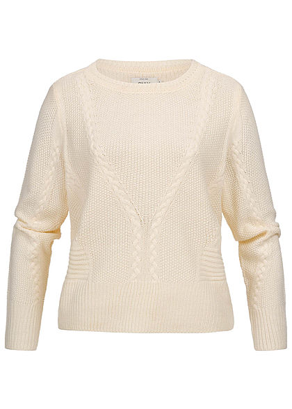 ONLY Damen Cable Knit Pullover cloud dancer weiss