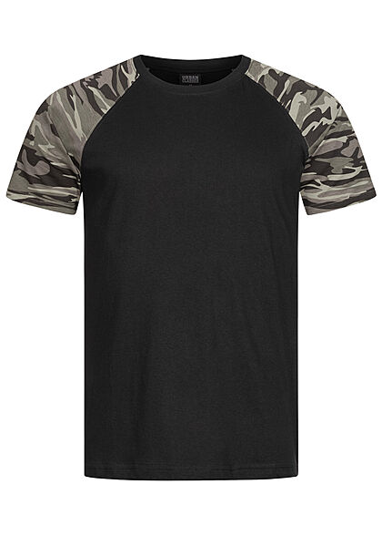 Urban Classics Herren 2-Tone Raglan T-Shirt schwarz dark camo