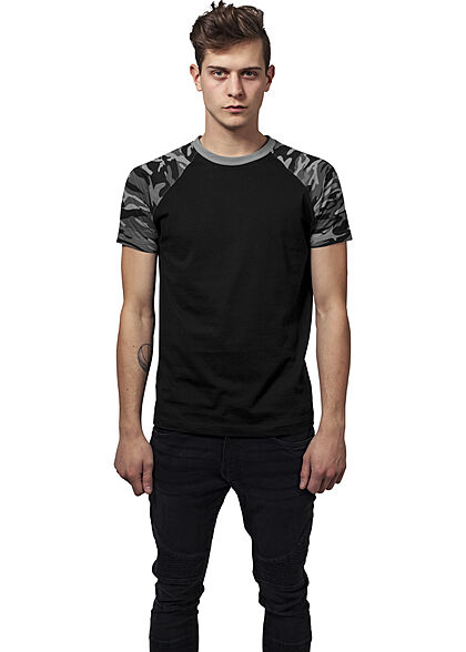 Urban Classics Herren 2-Tone Raglan T-Shirt schwarz dark camo