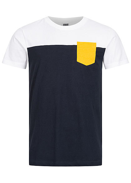 Urban Classics Heren Colorblock Pocket T-Shirt navy blauw wit geel