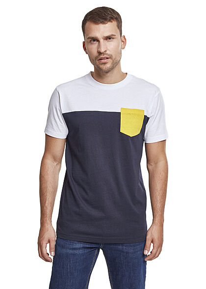 Urban Classics Heren Colorblock Pocket T-Shirt navy blauw wit geel