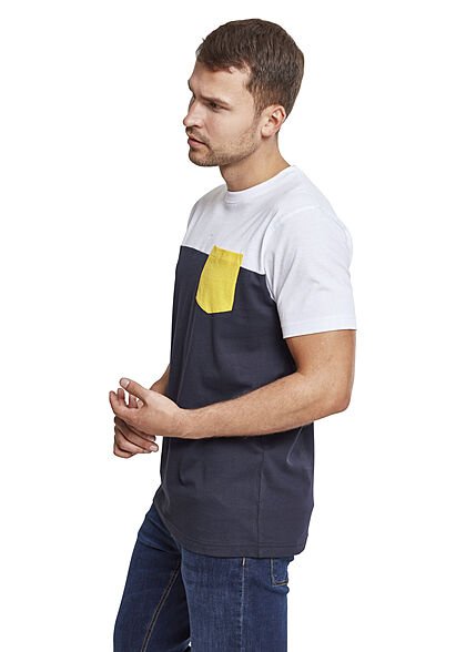 Urban Classics Heren Colorblock Pocket T-Shirt navy blauw wit geel