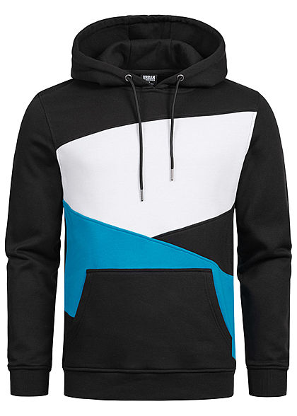 Urban Classics Heren zig zag colorblock hoodie zwart groenblauw wit