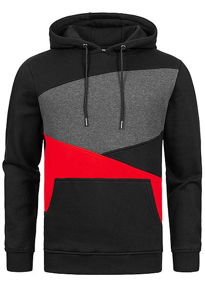 Urban Classics Heren Colorblock Zig Zag Hoodie zwart rood grijs