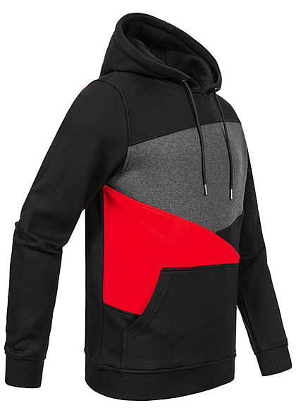 Urban Classics Heren Colorblock Zig Zag Hoodie zwart rood grijs
