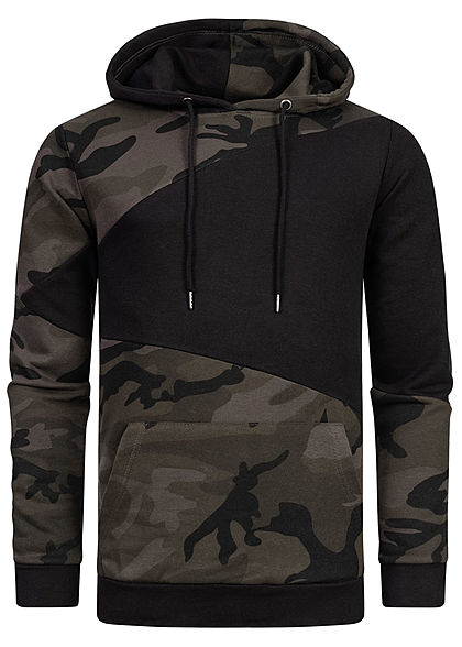 Urban Classics Heren Colorblock Zig Zag Hoodie Camo Design zwart
